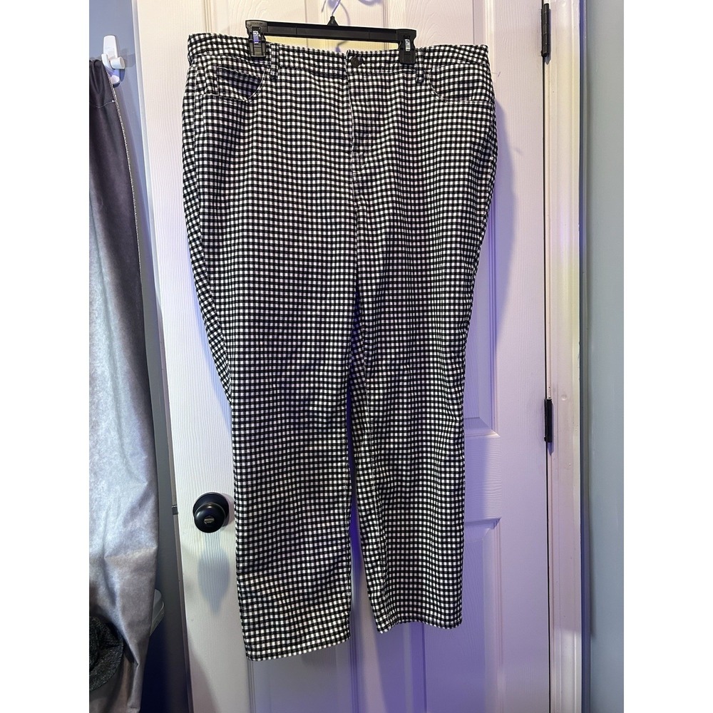 Talbots Womens 22W Stretch Corduroy Gingham Pants Black White Straight Leg